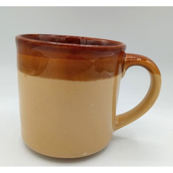 Two-Tone Brown & Tan Dip Glazed Ceramic Coffee Mug with Handle Vintage 3.25" - Picture 4 of 16